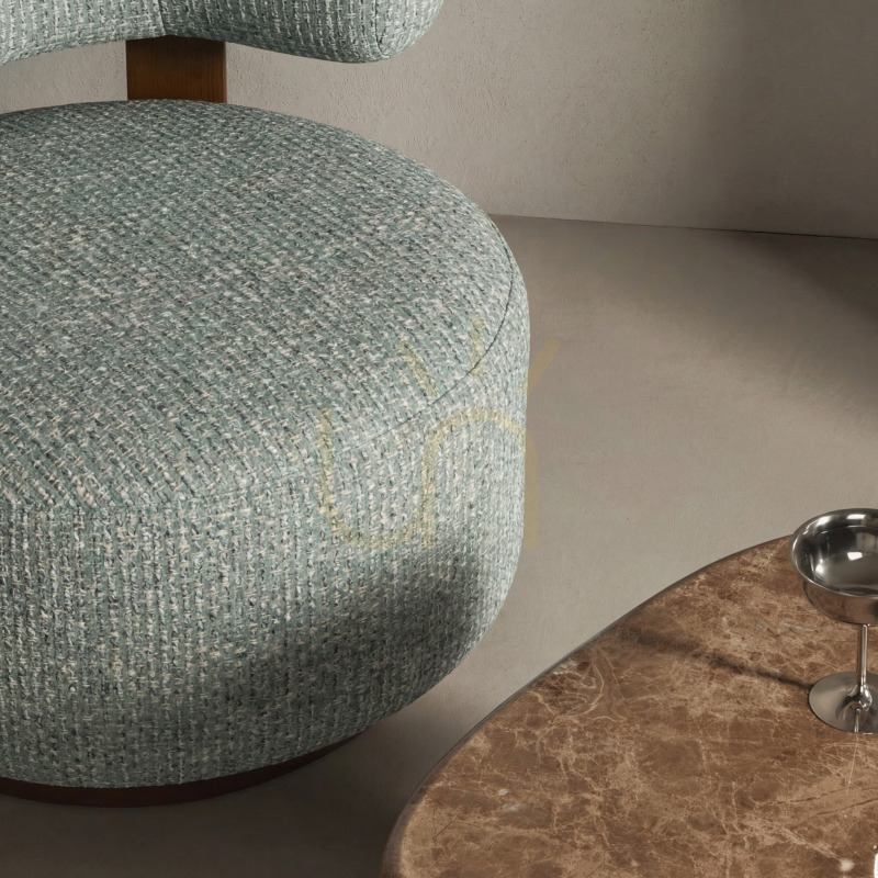 Aussicht MARABELL Sessel, abgerundete Formen, blau-beige/Nova Nook Nussbaum MARABELL Sessel, abgerundete Formen, blau-beige/Nova Nook Nussbaum