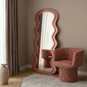 SELLEG Dekorativer Wandspiegel mit Holzrahmen, 177 x 75 cm, wellenförmige, organische Form, Farbe „Mocha Mousse“ von Nova Nook small 1