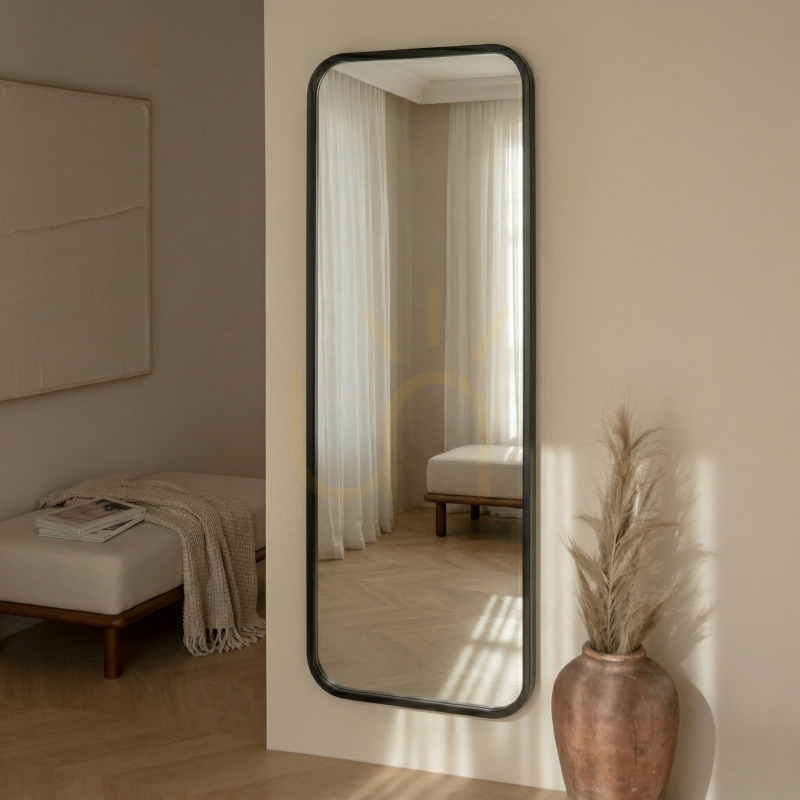 Aussicht Wandspiegel „SIMPLE II“ mit Holzrahmen, 60 x 160 cm, rechteckig mit abgerundeten Kanten, schwarz, Nova Nook Wandspiegel „SIMPLE II“ mit Holzrahmen, 60 x 160 cm, rechteckig mit abgerundeten Kanten, schwarz, Nova Nook