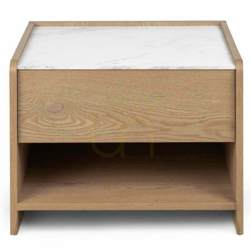 Prüfen TANNA Cremona Torro Nachttisch aus Eichenholz mit Kristallmarmor, abgerundetes „Nova Nook“-Design TANNA Cremona Torro Nachttisch aus Eichenholz mit Kristallmarmor, abgerundetes „Nova Nook“-Design