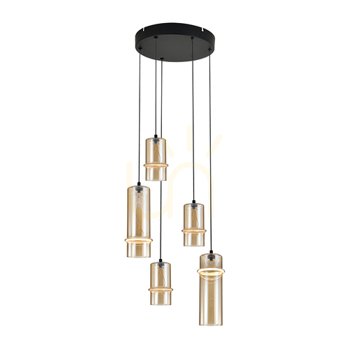 Prüfen LED-Pendelleuchte 20 W, 3000 K, Sandy Black – Champagnerglas, ZAMBELIS