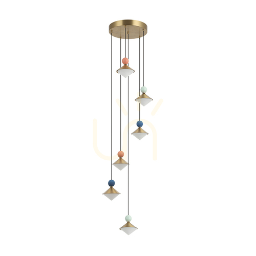 Prüfen LED-Pendelleuchte 40 W, 3000 K, Keramik – Metall – Glas, Messing, ZAMBELIS