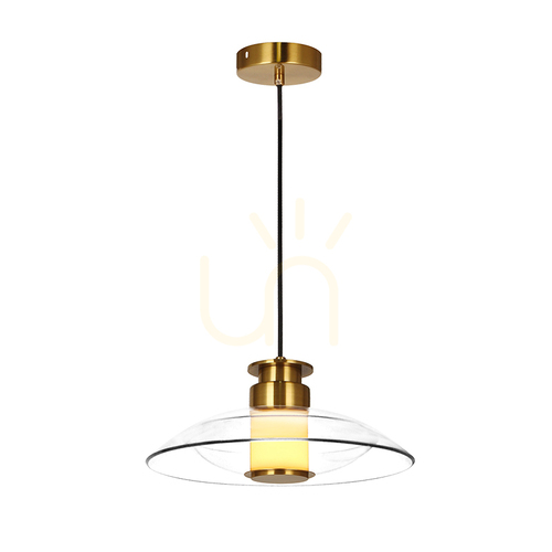 Prüfen LED-Pendelleuchte Zambelis 25141, 10 W 3000 K, gebürstetes Messing und Klarglas, Ø30 cm