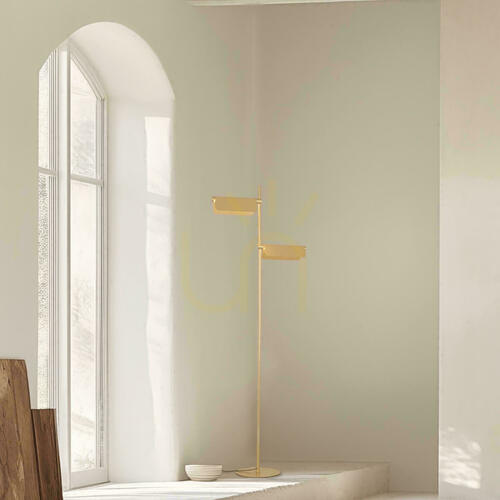 Prüfen LED-Stehlampe 12 W, 3000 K, gebürstetes Gold, verstellbare Lichtlenker, ZAMBELIS
