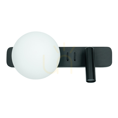 Prüfen LED-Leseleuchte für die Wand, 3 W + 6 W Hintergrundbeleuchtung, schwarzes Aluminium – Acryl, ZAMBELIS