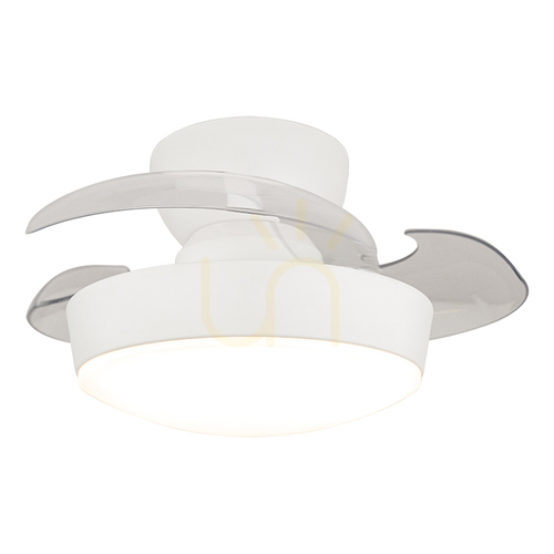 Prüfen Deckenventilator mit LED-Beleuchtung, 20 W, 3000 K–4000 K–6500 K, mattweißes Metall – transparente Polycarbonat-Flügel, ZAMBELIS