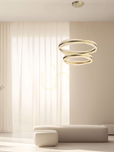 Prüfen LED-Pendelleuchte Zambelis 25413, zwei Ringe 80 und 60 cm, gebürstetes Gold