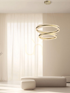 LED-Pendelleuchte Zambelis 25413, zwei Ringe 80 und 60 cm, gebürstetes Gold small 1