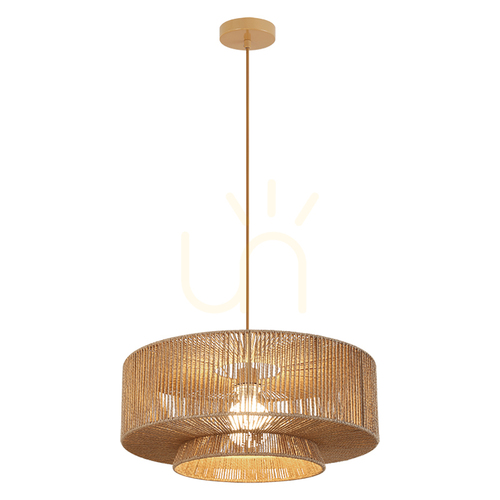 Prüfen 1xE27 Pendelleuchte, max.. 40 W, Naturpapierkordel – braun-beige metallic, ZAMBELIS