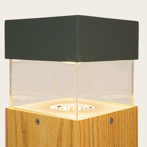 Prüfen LED-Pollerleuchte für den Außenbereich, 15 W, 3000 K, Graphit – Holz, IP66, ZAMBELIS