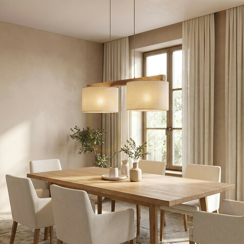 Prüfen Pendelleuchte TK-Lighting VIGA SHADE 11881 Kiefer, Leinenschirme, 2×E27, 80 cm