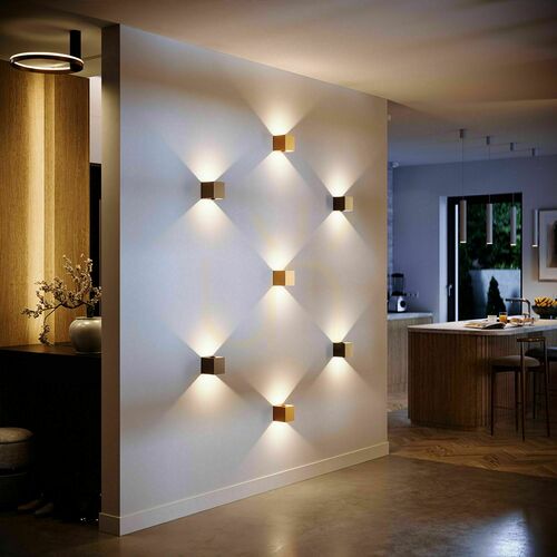 Prüfen Wandleuchte s.luce Ixa LED Gold Metall quadratisch 3000 K dimmbar