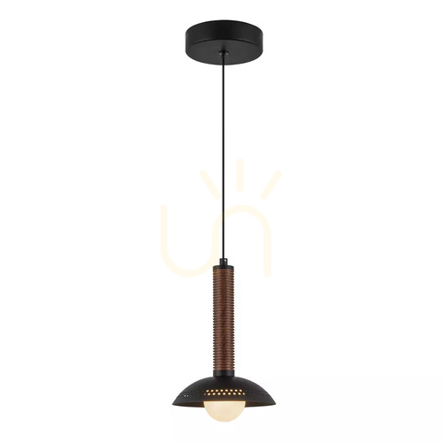 Prüfen Arden Small LED-Pendelleuchte – Mattschwarz, Elstead-Nussbaumfurnier