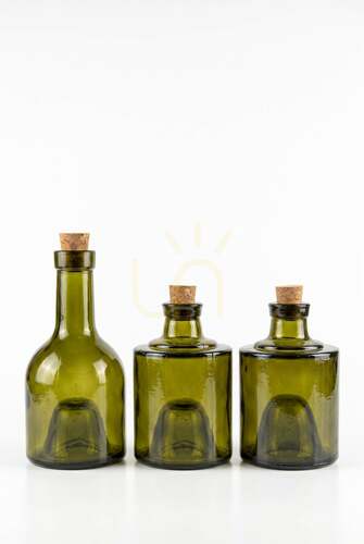 Prüfen Ölflaschen-Set 3-teilig Glas olivgrün BAZAR BIZAR