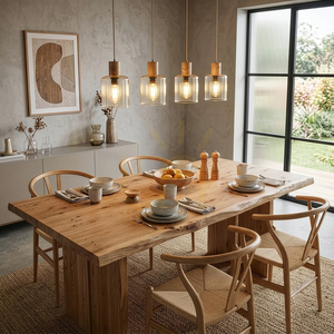 TK-Lighting SIERRA WOOD 11802 Pendelleuchte, 4×E27, cognacfarbenes Glas small 1