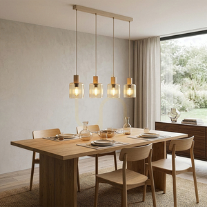 TK-Lighting SIERRA WOOD 11802 Pendelleuchte, 4×E27, cognacfarbenes Glas small 3
