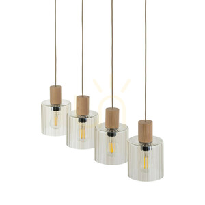 TK-Lighting SIERRA WOOD 11802 Pendelleuchte, 4×E27, cognacfarbenes Glas small 5