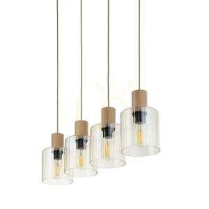 TK-Lighting SIERRA WOOD 11802 Pendelleuchte, 4×E27, cognacfarbenes Glas small 6