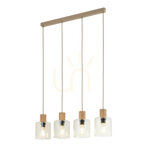 TK-Lighting SIERRA WOOD 11802 Pendelleuchte, 4×E27, cognacfarbenes Glas small 7