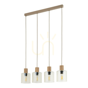 TK-Lighting SIERRA WOOD 11802 Pendelleuchte, 4×E27, cognacfarbenes Glas small 0