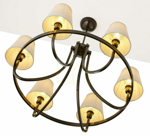 Prüfen Jupiter LIWIA 2184 Kronleuchter messingfarben, 6 beige Schirme E14
