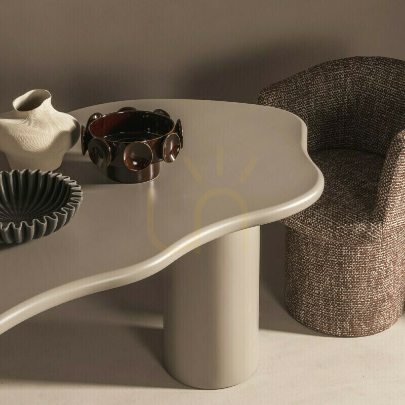 Aussicht LUXE 160 cm Esstisch, Dunkelbeige, abgerundete Formen von Nova Nook LUXE 160 cm Esstisch, Dunkelbeige, abgerundete Formen von Nova Nook