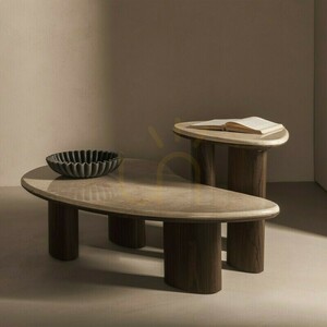 Beistelltisch „ELLE“, 44 cm, dunkles Nussbaumholz/Nova-Nook-Marmor small 1