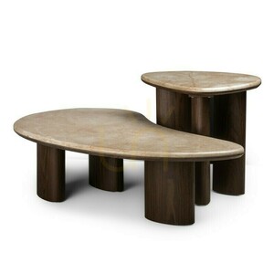 Beistelltisch „ELLE“, 44 cm, dunkles Nussbaumholz/Nova-Nook-Marmor small 3