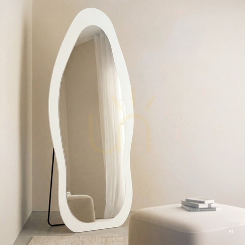Prüfen MIRAM Standspiegel mit LED-Beleuchtung, 63 x 160 cm, unregelmäßige Form, weiß Nova Nook