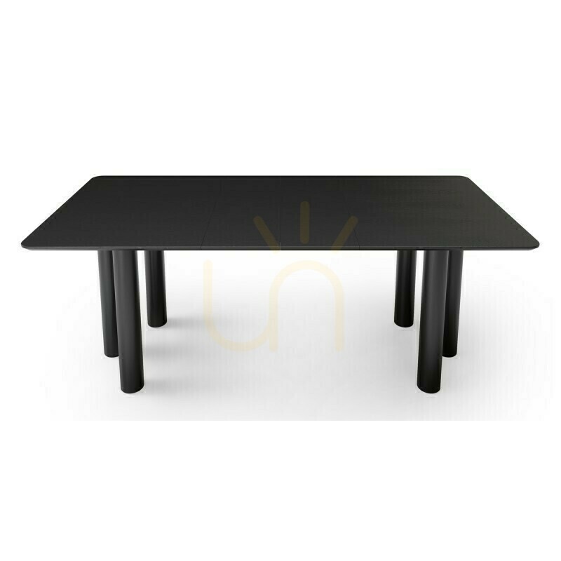 Aussicht OAL Ausziehbarer Tisch 140–200 cm, Eichenfurnier, Schwarz, Buchenholz, abgerundete Nova-Ecke OAL Ausziehbarer Tisch 140–200 cm, Eichenfurnier, Schwarz, Buchenholz, abgerundete Nova-Ecke