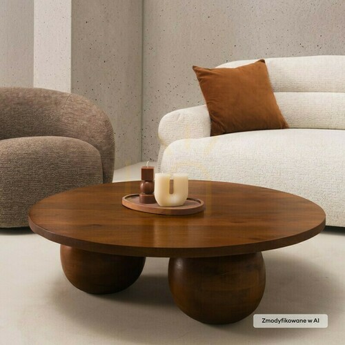 Prüfen MORELO 100 cm Couchtisch, rund, aus Mangoholz, in dunklem Nussbaum, mit abgerundeten Formen, Nova Nook