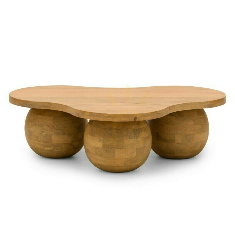 OBIG Coffee Table, mango wood, natural color, rounded shapes by Nova Nook
