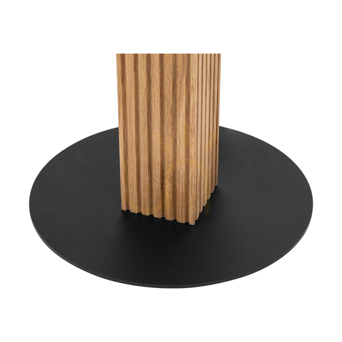 Prüfen Brinova RIFLET Stehlampe, geölte Eiche/Schwarz, braun-schwarz-goldener Schirm, 1×E27, Ø50 cm