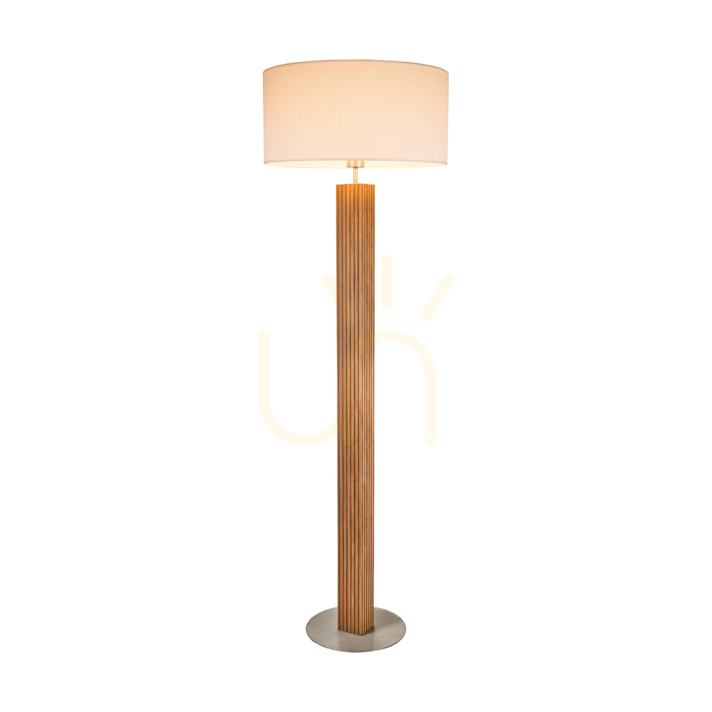 Aussicht Riflet Stehlampe, geölte Eiche/mattes Nickel, weißer Lampenschirm, 1xE27, Ø 50 cm Riflet Stehlampe, geölte Eiche/mattes Nickel, weißer Lampenschirm, 1xE27, Ø 50 cm