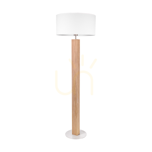 Prüfen Riflet Stehlampe, geölte Eiche/mattes Nickel, weißer Lampenschirm, 1xE27, Ø 50 cm