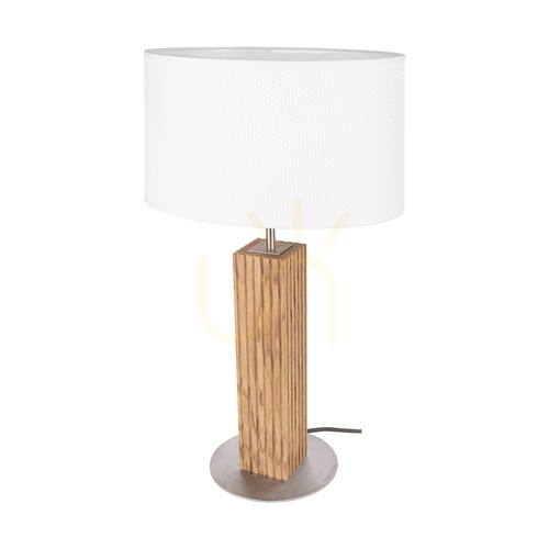 Prüfen Riflet Tischlampe, geölte Eiche/mattes Nickel, weißer Lampenschirm, 1xE27, 36 cm