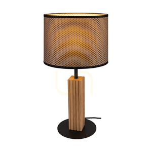 Riflet Tischlampe, geölte Eiche/Schwarz, braun-schwarz-goldener Lampenschirm, 1xE27, Ø 22 cm small 1