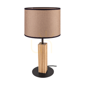Riflet Tischlampe, geölte Eiche/Schwarz, braun-schwarz-goldener Lampenschirm, 1xE27, Ø 22 cm small 0