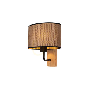 Mercedes Wandleuchte, geölte Eiche/Schwarz, braun-schwarz-goldener Lampenschirm, 1xE27, 25 cm small 1