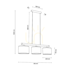 Mercedes Pendelleuchte, geölte Eiche/mattes Nickel, cremefarbener und silberner Schirm, 3xE27, 91 cm small 3