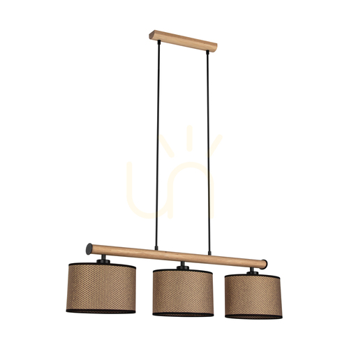 Prüfen Mercedes-Pendelleuchte, geölte Eiche/Schwarz, braun-schwarz-goldener Lampenschirm, 3xE27, 91 cm