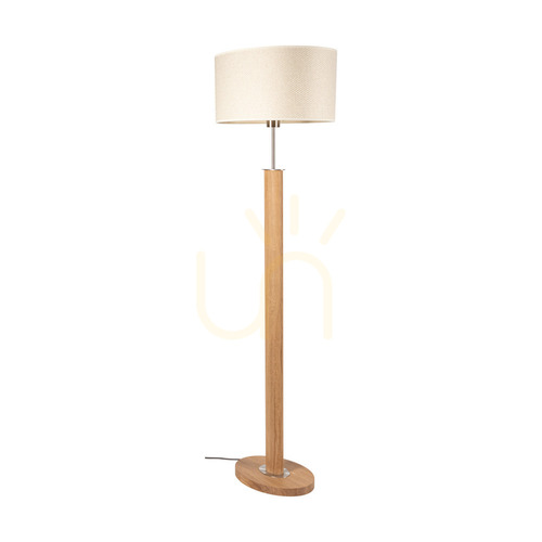 Prüfen Mercedes-Stehlampe, geölte Eiche/mattes Nickel, cremefarbener und silberner Lampenschirm, 1xE27, 52 cm