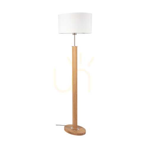 Prüfen Mercedes Stehlampe, geölte Eiche/mattes Nickel, weißer Lampenschirm, 1xE27, 52 cm