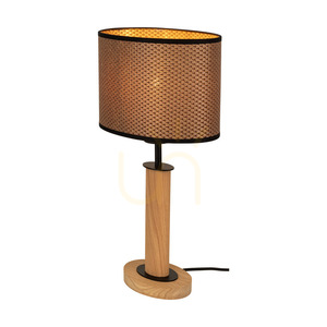 Mercedes Stehlampe, geölte Eiche/Schwarz, braun-schwarz-goldener Lampenschirm, 1xE27, 25 cm small 1