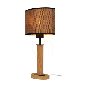 Mercedes Stehlampe, geölte Eiche/Schwarz, braun-schwarz-goldener Lampenschirm, 1xE27, 25 cm small 2