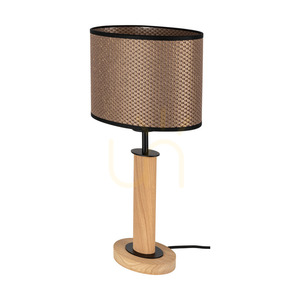Mercedes Stehlampe, geölte Eiche/Schwarz, braun-schwarz-goldener Lampenschirm, 1xE27, 25 cm small 0