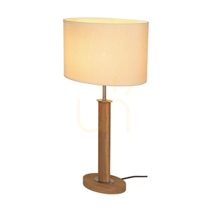Mercedes-Tischlampe, geölte Eiche/mattes Nickel, cremefarbener und silberner Lampenschirm, 1xE27, 36 cm small 1