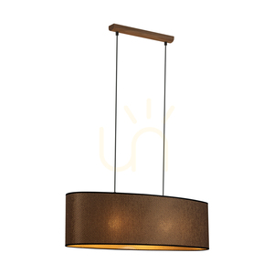 Mercedes-Pendelleuchte, geölte Eiche, braun-schwarz-goldener Lampenschirm, 2xE27, 80 cm small 1
