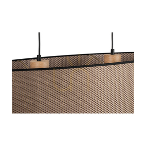 Mercedes-Pendelleuchte, geölte Eiche, braun-schwarz-goldener Lampenschirm, 2xE27, 80 cm small 2