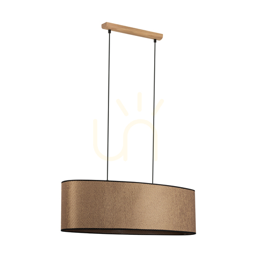 Prüfen Mercedes-Pendelleuchte, geölte Eiche, braun-schwarz-goldener Lampenschirm, 2xE27, 80 cm